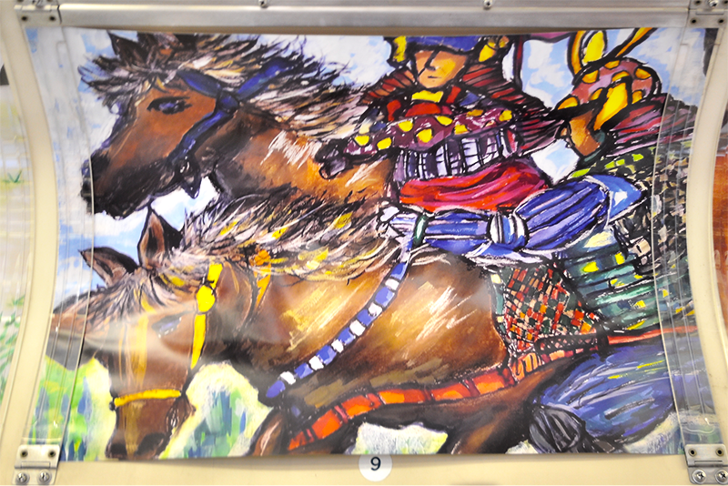 地元小学生が描いた野馬追の絵画