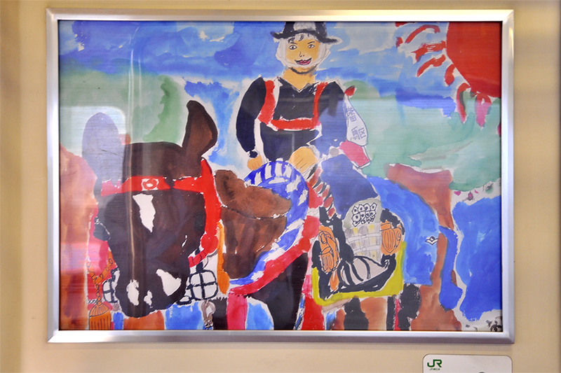 地元小学生が描いた野馬追の絵画