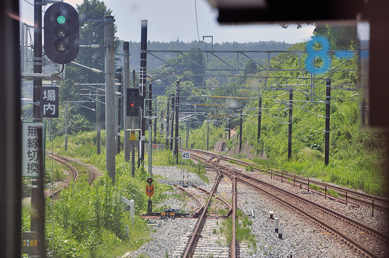 そして約300mで東北本線上り線と合流する。左に分かれてゆくのが仙石線。