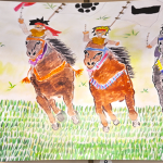 電車内で開催されていた野馬追の絵画展 電車内で開催されていた野馬追の絵画展