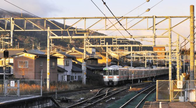 複線の下り線を逆走する上り電車